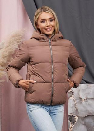 Куртка женская длинная  дутая с капюшоном зимняя - 011 цвет мокко