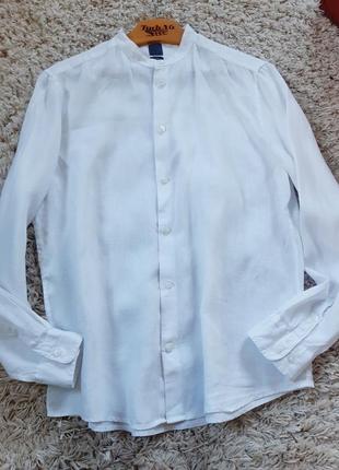 Белоснежная льняная рубашка с воротом стойка, h&m,  p. xl2 фото