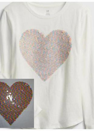Реглан лонгслів з серцем з паєток ,реверсний, gap