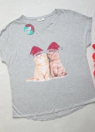Суперовая новогодняя футболка батал с котиками papaya ⛄❄️⛄