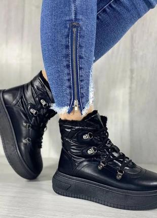 Женские зимние ботинки с мехом эко кожа зима высокие хайтопы плащевка