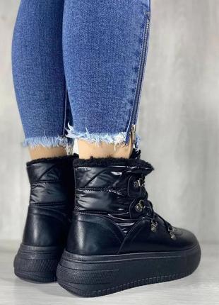 Женские зимние ботинки с мехом эко кожа зима высокие хайтопы плащевка
