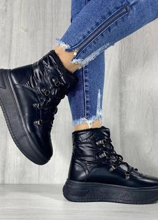 Женские зимние ботинки с мехом эко кожа зима высокие хайтопы плащевка