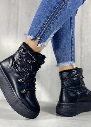 Женские зимние ботинки с мехом эко кожа зима высокие хайтопы плащевка