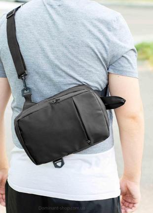 Мужская городская нагрудная сумка слинг через плечо kangar черная тканевая однолямочный рюкзак бананка прояная4 фото