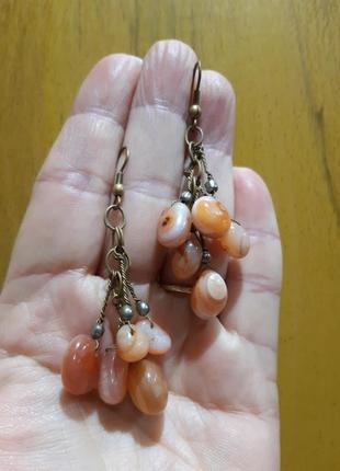 Сережки вінтаж ссср сердолік або агат, латунь