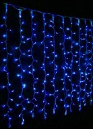 Гирлянда штора, прозрач. шнур, 3*1.5м, 240 led, синяя, с переходником, от сети, в кор. 14*7*9см1 фото