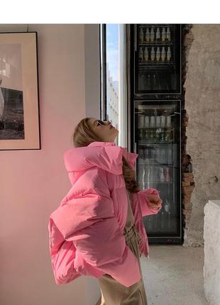 Женский оверсайз розовый пуховик короткий зимняя женская розовая куртка