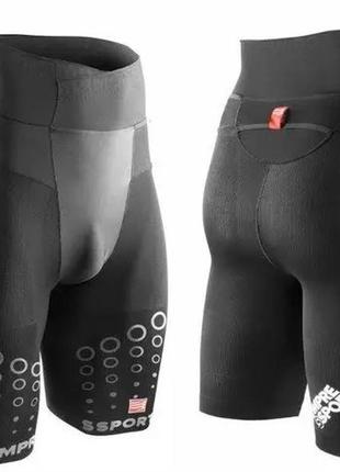 Мужские компрессионные шорты для бега compressport trail running shorts v2 black