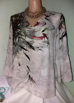 Благородная натуральная  блуза с принтом,вискоза,44-48разм(14),mint velvet,пог-54см..1 фото