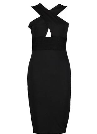 Очень красивое нарядное вечернее черное платье меди длинное обтягивающее облегающее с кружевом boohoo4 фото