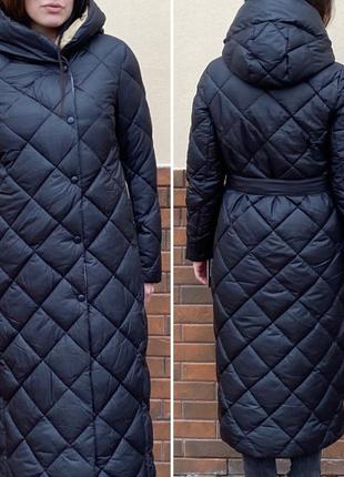 Зимнее пальто фирменный длинный пуховик с поясом фабричный китай в наличии ✅5 фото