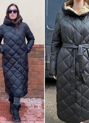 Зимнее пальто фирменный длинный пуховик с поясом фабричный китай в наличии ✅2 фото