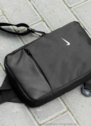 Міська чоловіча сумка нагрудна слінг через плече nike kangar чорна тканинна однолямковий рюкзак бананка8 фото