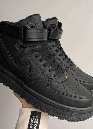 Кожаные, зимние кроссовки ботинки черные nike air force 1 gore-tex black lunar . шкіряні, зимові кросівки черевики