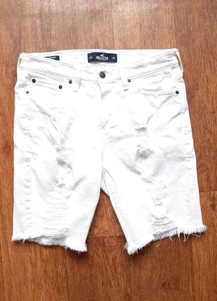 Шорти білі джинсові  hollister  w32"-w34" stretch c заводськими притертостями