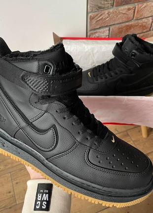 Кожаные, зимние кроссовки ботинки черные nike air force 1 gore-tex black lunar . шкіряні, зимові кросівки черевики