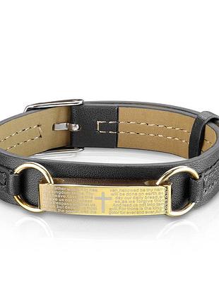 Браслет зі шкіри та ювелірної сталі чоловічий з хрестом bracelet with buckle style 2026 spikes