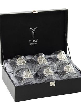 Сет хрустальных стаканов с платиной boss crystal "бокалы директорские", 6 бокалов, серебро