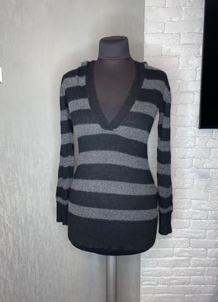 Напівшерстяний пуловер з капюшоном, кофта у полоску з вовною ангори h&m, m1 фото