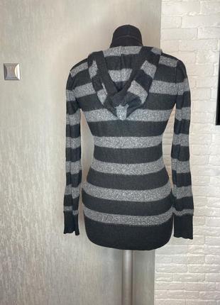 Напівшерстяний пуловер з капюшоном, кофта у полоску з вовною ангори h&m, m2 фото