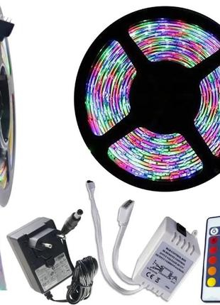 Світлодіодна rgb-стрічка led підсвітка багатобарвна 3528 rgb 5 м led з пультом
