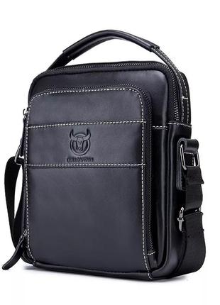 Кожаная повседневная деловая мужская сумка из натуральной кожи. черная