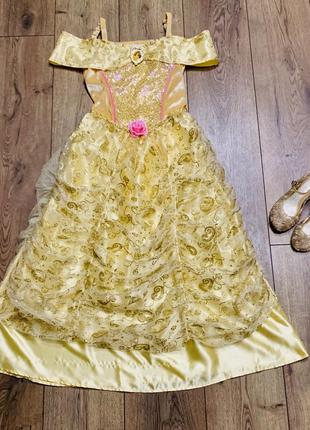 Карнавальный костюм золушка на балу в золотом с туфельками disney