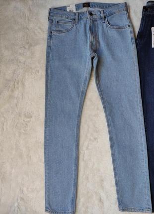 Светлые голубые плотные мужские джинсы слим узкие скинни прямые женские унисекс lee luke slim2 фото