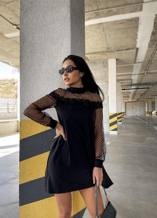 Женское короткое платье мини черное красное с кружевной сеткой на корпоратив новогоднее праздничное на новый год