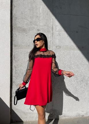 Женское короткое платье мини черное красное с кружевной сеткой на корпоратив новогоднее праздничное на новый год3 фото