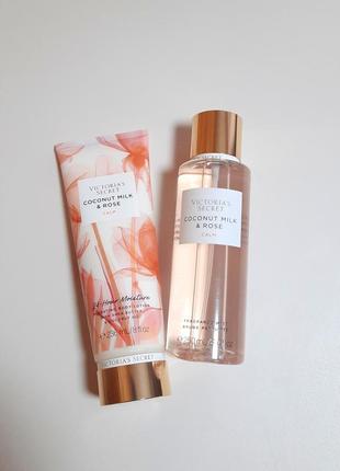 Подарунковий набір спрей+лосйон +пакет вікторія сікрет victoria's secret coconut milk & rose вікторія сікрет оригінал