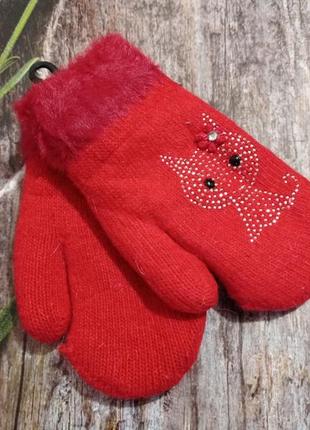 Зимние варежки перчатки на меху девочке 4-6 лет