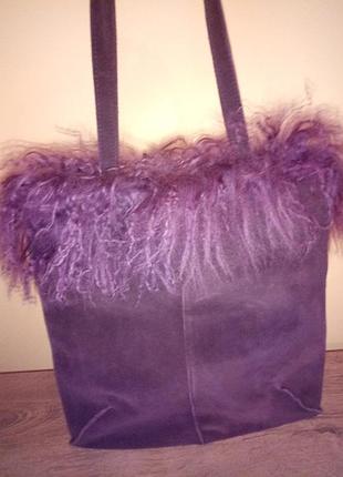 Сумка east additions замшева з опушкою з лами