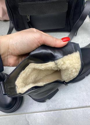 Стильні чорні практичні теплі зимові черевики натуральна шкіра на хутрі5 фото
