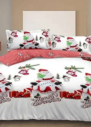 Новогоднее постельное белье з дедом морозом merry christmas евро размер в подарочной упаковке