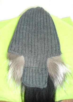 Шапка из натурального меха чернобурки на вязаной основе m\ l\ xl5 фото