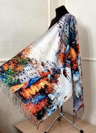 Палантин шарф картина "париж цветение сакуры"