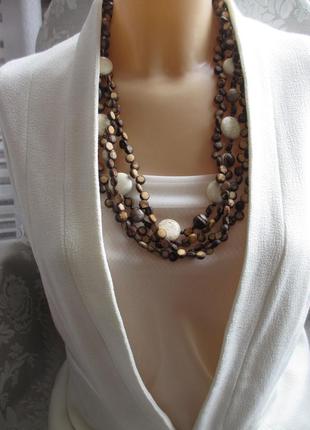Этноколье намисто из кокоса и натуральных камней