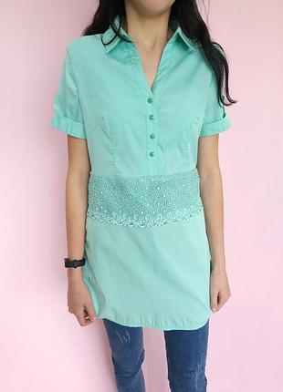 Блузка м'ята з мереживом на гудзиках з коротким рукавом