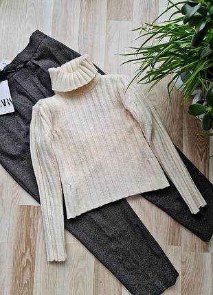 Белый гольф шерстяной базовый гольф в рубчик мериносовая шерсть вязанный гольф с шерсти молочный гольф лапша женский свитер с горловиной