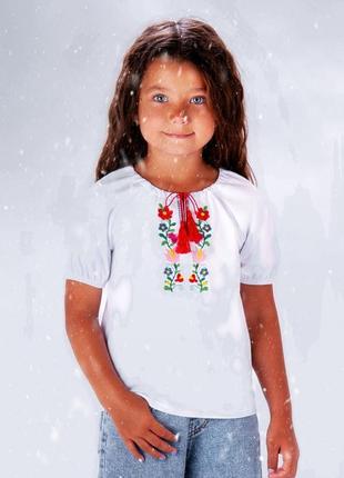 🔝🆕🆒 трикотажна сорочка вишиванка вишивка хрестиком із бавовни для дівчаток 3-7 років 💷 поспішайте замовити1 фото