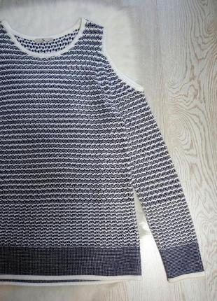 Вязаный свитер с голыми плечами синий с белым кофта вязаная большой размер батал3 фото
