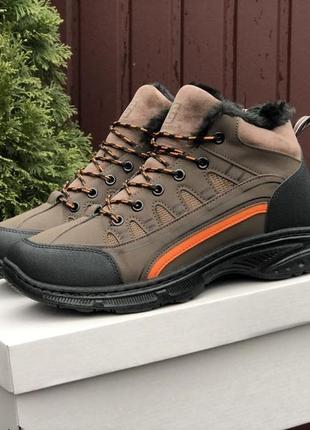 Зимові високі чоловічі  коричневі черевики з хутром  🆕 зимове взуття