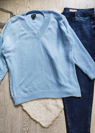 Голубой длинный свитер короткий плюшевый бархатный с вырезом большого размера батал2 фото