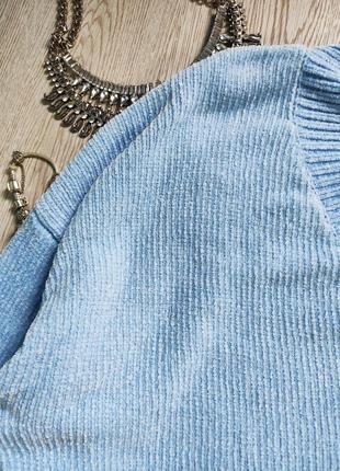 Голубой длинный свитер короткий плюшевый бархатный с вырезом большого размера батал5 фото