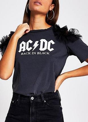 Мега классная хлопковая футболка варенка с рюшами acdc river island 🌺❄️🌺