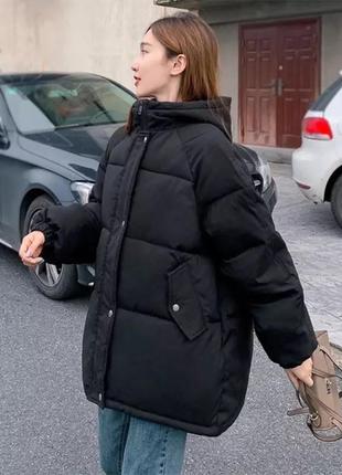 Женская дутая куртка- пуховик бомбер с капюшоном, зимняя свободная куртка оверсайз2 фото