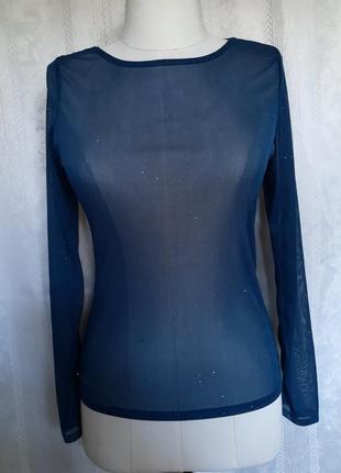 Женская прозрачная с блестками блуза, бирюзовая блузка, лонгслив