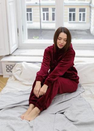 Жіноча піжама тепла колір марсала s, m, l, xl, 2xl3 фото